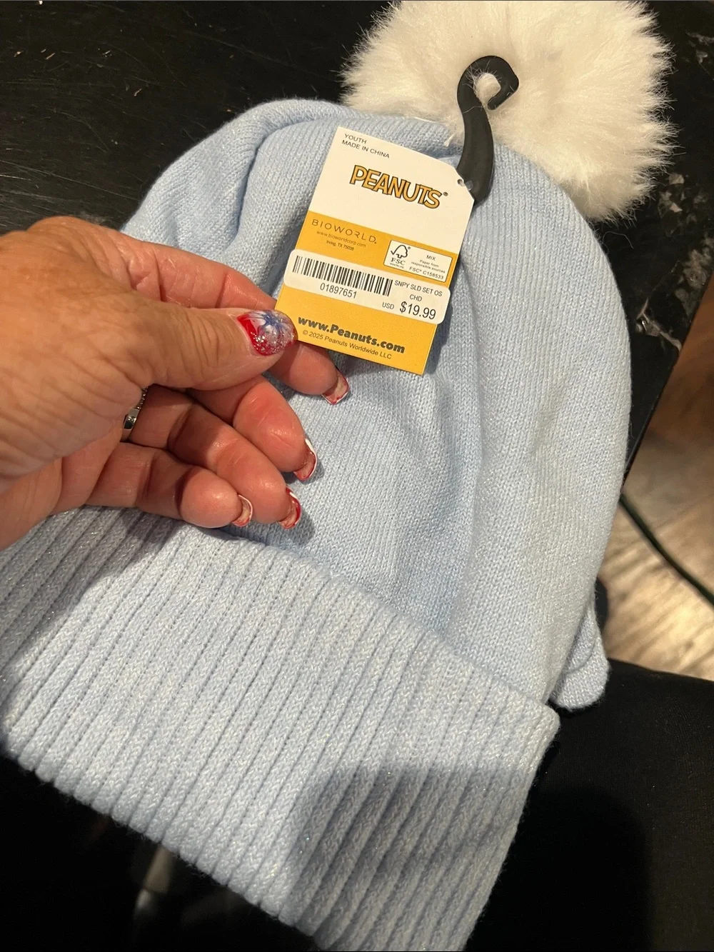 Peanuts kids Light Blue Pom-Pom Beanie and Gloves Set